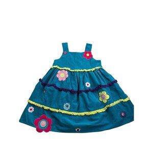 Vintage Y2K Bonnie Jean Girls Corduroy Sleeveless Dress 4T Floral Colorful